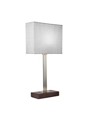 Medici Modern Rectangular Silver & Dark Wood Table Lamp - Grey Hessian Shade Medici Modern Rectangular Silver & Dark Wood Table Lamp - Grey Hessian Shade