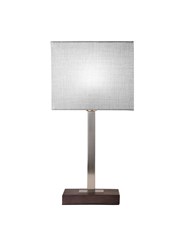 Medici Modern Rectangular Silver & Dark Wood Table Lamp - Grey Hessian Shade Medici Modern Rectangular Silver & Dark Wood Table Lamp - Grey Hessian Shade