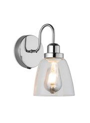 Leeto Modern Satin Silver Switched Wall Light with Glass Shade Leeto Modern Satin Silver Switched Wall Light with Glass Shade