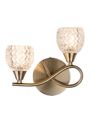 Hendon Antique Brass Twin Double Wall Light with Crystal Glass Shades Hendon Antique Brass Twin Double Wall Light with Crystal Glass Shades