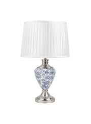 Hepburn Large Ceramic Table Lamp with Matching Shade - Modern White, Blue Silver Hepburn Large Ceramic Table Lamp with Matching Shade - Modern White, Blue Silver