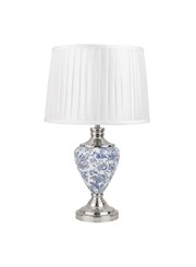 Hepburn Large Ceramic Table Lamp with Matching Shade - Modern White, Blue Silver