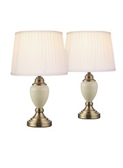 Pair of Malham Small Touch Control Table Lamps Cream with Ivory Pleated Shades Pair of Malham Small Touch Control Table Lamps Cream with Ivory Pleated Shades