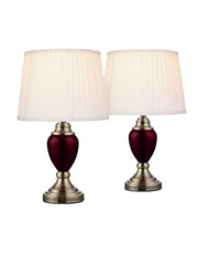 Pair of Malham Small Touch Control Table Lamps Red with Ivory Pleated Shades Pair of Malham Small Touch Control Table Lamps Red with Ivory Pleated Shades