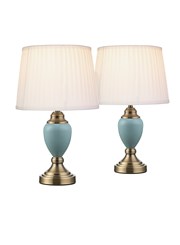 Pair of Malham Small Touch Control Table Lamps Blue with Ivory Pleated Shades Pair of Malham Small Touch Control Table Lamps Blue with Ivory Pleated Shades
