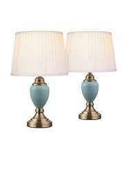 Malham Small Touch Control Blue Table Lamp with Pleated Shade PAIR