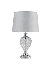 Hepburn Large Crystal Glass Table Lamp with Matching Grey Linen Shade - Silver Hepburn Large Crystal Glass Table Lamp with Matching Grey Linen Shade - Silver