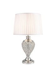 Hepburn Large Crystal Glass Table Lamp with Matching Ivory Pleat Shade - Silver