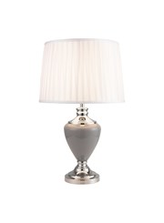 Hepburn Large Ceramic Table Lamp with Ivory Pleated Shade - Modern Grey & Silver Hepburn Large Ceramic Table Lamp with Ivory Pleated Shade - Modern Grey & Silver