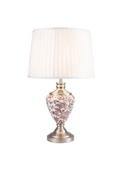 Hepburn Printed Red and Matt Silver Table Lamp with Ivory Pleat Shade