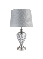 Hepburn Large Printed Ceramic Table Lamp with Grey Shade - Black Print & Silver Hepburn Large Printed Ceramic Table Lamp with Grey Shade - Black Print & Silver