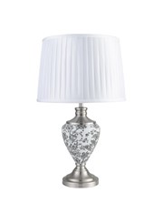 Hepburn Large Ceramic Table Lamp with Ivory Pleat Shade - Black Print & Silver Hepburn Large Ceramic Table Lamp with Ivory Pleat Shade - Black Print & Silver