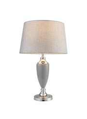 Malham Large Classic Ceramic Table Lamp with Shade - Grey and Satin Silver