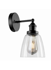 Echo Black Switched Modern Industrial Wall Light - Clear Glass Shade Echo Black Switched Modern Industrial Wall Light - Clear Glass Shade