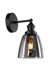 Echo Black Switched Modern Industrial Wall Light - Smoked Glass Shade Echo Black Switched Modern Industrial Wall Light - Smoked Glass Shade