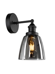 Echo Black Unswitched Modern Industrial Wall Light - Smoked Glass Shade Echo Black Unswitched Modern Industrial Wall Light - Smoked Glass Shade