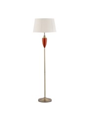 Malham Large Ceramic Floor Lamp with Ivory Pleated Shade - Red & Antique Brass Malham Large Ceramic Floor Lamp with Ivory Pleated Shade - Red & Antique Brass