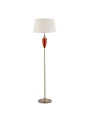 Hepburn Large Ceramic Floor Lamp with Ivory Pleated Shade - Red & Antique Brass