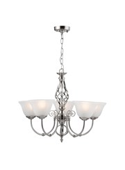 Kingswood 5 Light Ceiling Light with Alabaster Glass Shades - Satin Silver Kingswood 5 Light Ceiling Light with Alabaster Glass Shades - Satin Silver