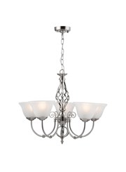 Kingswood 5 Light Satin Silver with Alabaster Glass