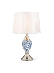 Malham Small Table Lamp with Matching Shade - Modern White, Blue, Silver