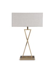 Large X Modern Rectangle Statement Table Lamp with Grey Shade - Antique Brass Large X Modern Rectangle Statement Table Lamp with Grey Shade - Antique Brass