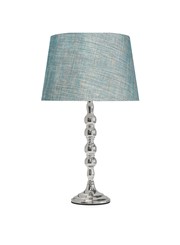 Bergen Slimline Silver Chrome Candlestick Table Lamp with Blue Gold Linen Shade Bergen Slimline Silver Chrome Candlestick Table Lamp with Blue Gold Linen Shade