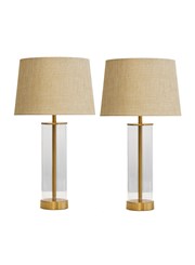 Arezo Gold Table Lamps with Beige Linen Shade (Pair) Arezo Gold Table Lamps with Beige Linen Shade (Pair)