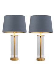 Arezo Gold Table Lamps with Blue Gold Lined Shade (Pair)
