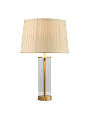 Arezo Modern Gold Glass Cylinder Table Lamp with Cream Pleat Shade Arezo Modern Gold Glass Cylinder Table Lamp with Cream Pleat Shade
