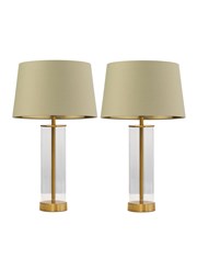 Arezo Gold Table Lamps with Green Gold Lined Shade (Pair)