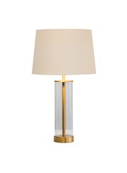 Arezo Modern Gold Glass Cylinder Table Lamp with Ivory Gold Lined Shade Arezo Modern Gold Glass Cylinder Table Lamp with Ivory Gold Lined Shade