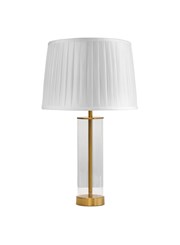 Arezo Modern Gold Glass Cylinder Table Lamp with Ivory Pleat Shade Arezo Modern Gold Glass Cylinder Table Lamp with Ivory Pleat Shade