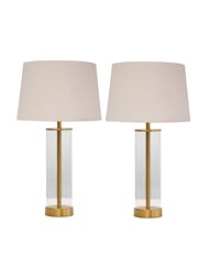 Arezo Gold Table Lamps with Nautral Linen Shade (Pair)