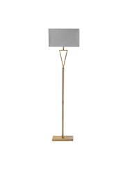 V Design Antique Brass Space-Saving Slimline Floor Lamp with Grey Linen Shade V Design Antique Brass Space-Saving Slimline Floor Lamp with Grey Linen Shade