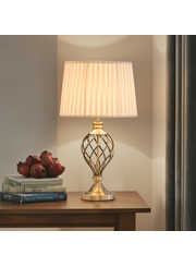 Hepburn Large Barley Twist Antique Brass Table Lamp with Ivory Pleated Shade