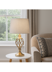 Hepburn Large Barley Twist Antique Brass Table Lamp with Grey Linen Shade