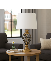 Hepburn Large Barley Twist Antique Brass Table Lamp with Ivory Gold Shade