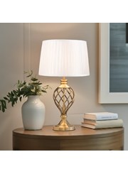 Hepburn Large Barley Twist Antique Brass Traditional Table Lamp with Ivory Pleat