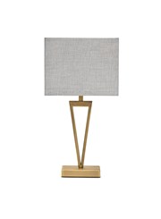 V Design Antique Brass Slimline Table Lamp with Grey Linen Shade V Design Antique Brass Slimline Table Lamp with Grey Linen Shade