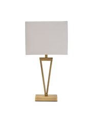 V Design Antique Brass Slimline Table Lamp with Ivory Linen Shade