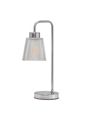 Silver Arch Table Lamp with Mandalay Ribbed Clear Glass Shade Silver Arch Table Lamp with Mandalay Ribbed Clear Glass Shade