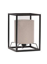 Chapel Matt Black Industrial Style Cage Table Lamp with Grey Linen Shade Chapel Matt Black Industrial Style Cage Table Lamp with Grey Linen Shade