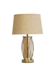 Ashleigh Antique Brass Amber Glass Cylinder Lantern Table Lamp with Beige Shade Ashleigh Antique Brass Amber Glass Cylinder Lantern Table Lamp with Beige Shade