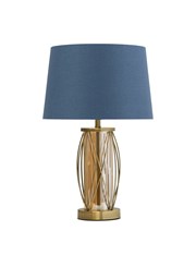 Ashleigh Antique Brass Amber Glass Table Lamp with Juniper Blue Shade