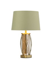 Ashleigh Antique Brass Amber Glass Table Lamp with Sage Green