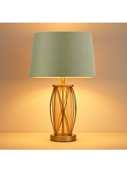 Ashleigh Antique Brass Amber Glass Table Lamp with Sage Green Ashleigh Antique Brass Amber Glass Table Lamp with Sage Green