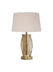 Ashleigh Antique Brass Amber Glass Cylinder Lantern Table Lamp with Natural Line Ashleigh Antique Brass Amber Glass Cylinder Lantern Table Lamp with Natural Line
