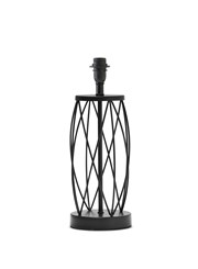 Ashleigh Black Metal Lattice Cylinder Lantern Table Lamp with Grey Linen Shade Ashleigh Black Metal Lattice Cylinder Lantern Table Lamp with Grey Linen Shade