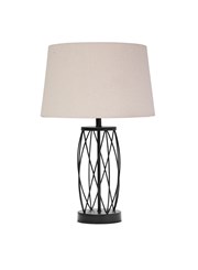 Ashleigh Black Metal Lattice Cylinder Lantern Table Lamp Natural Linen Shade Ashleigh Black Metal Lattice Cylinder Lantern Table Lamp Natural Linen Shade